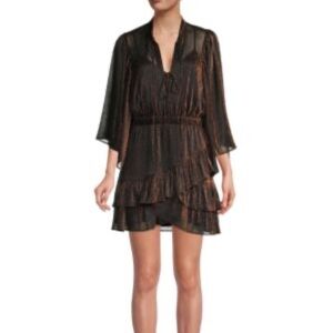IRO Reblea Mini Metallic Ruffle Dress Sz 36 US 4 Lurex Copper